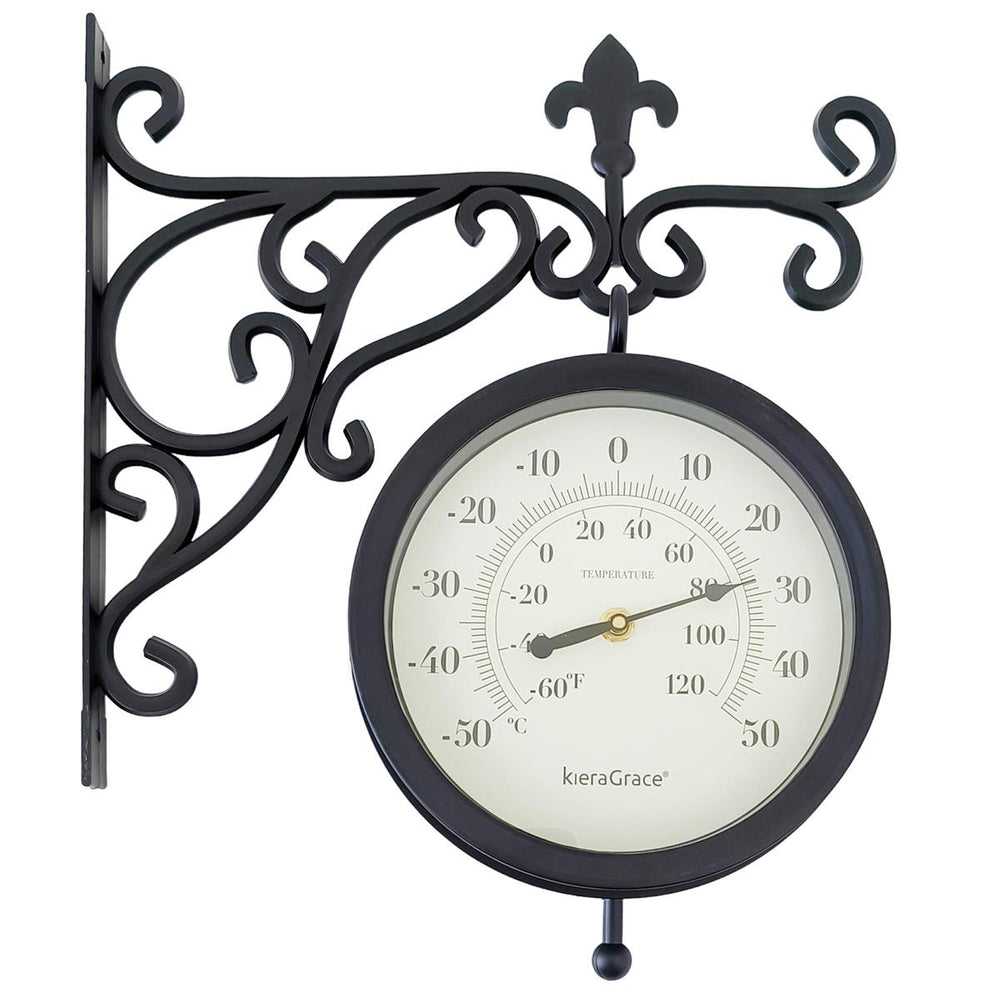 Horloge 8 po double (température au verso) avec support mural noir