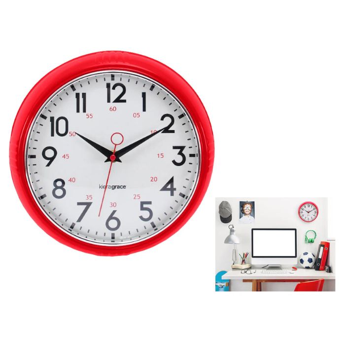 Horloge murale blanche et bordure rouge rétro 9,5 po