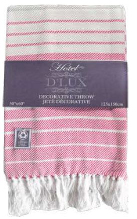 Jeté 50 po x 60 po tissé avec frange rose et blanc