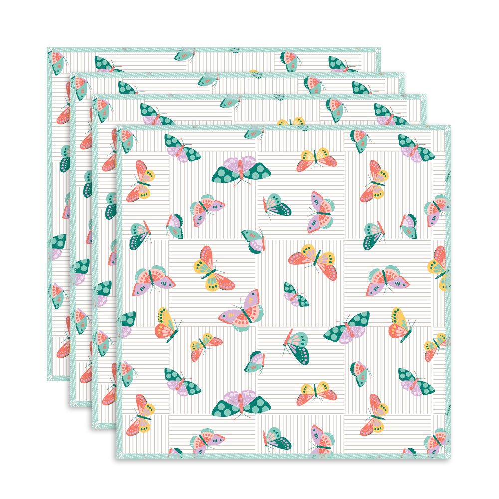 Lavette en tissage gaufré 12 po x 12 po papillons (paquet de 4)