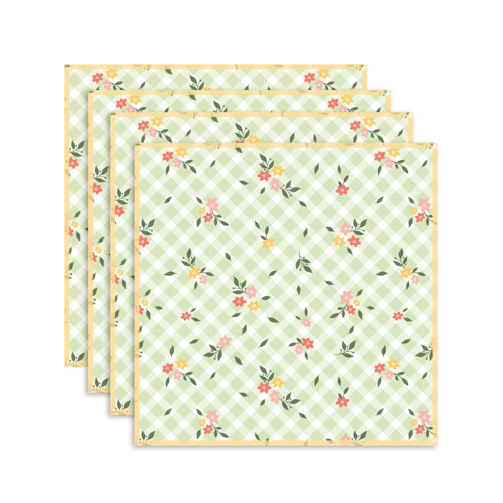 Lavette en tissage gaufré 12 po x 12 po fleurs sur carreaux vert (paquet de 4)