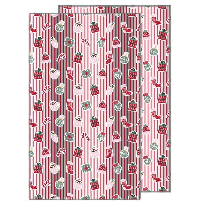 Serviette de cuisine en tissage gaufré 15 po x 25 po icônes de Noël (paquet de 2)