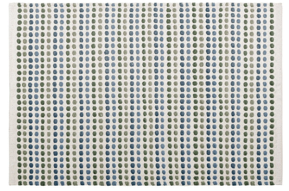Tapis tissé 20 po x 30 po pois bleus et verts