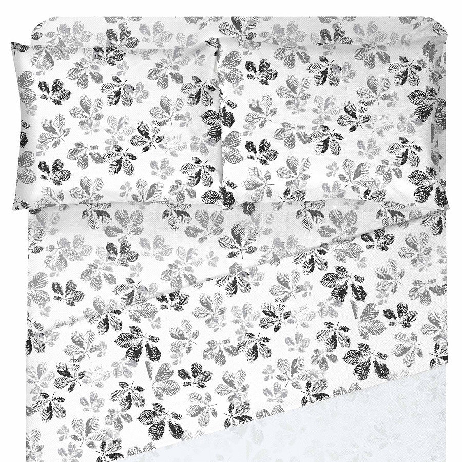 Ensemble de draps en flanelle feuillage gris