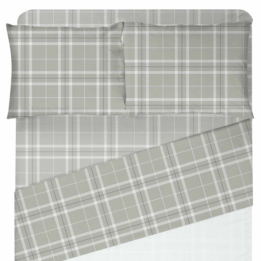 Ensemble de draps en flanelle carreaux sauge