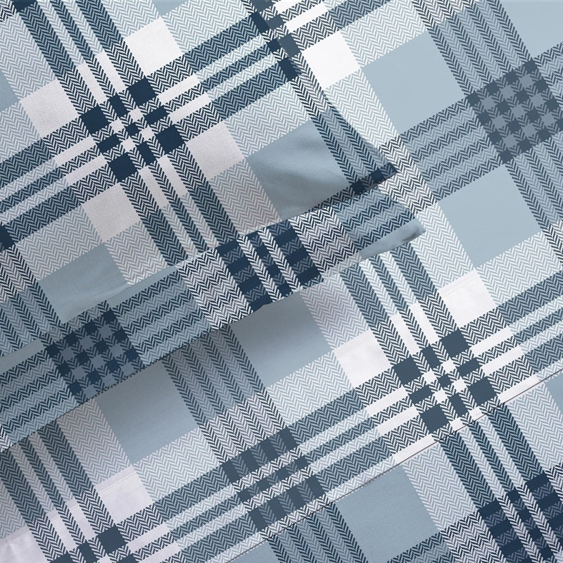 Ensemble de draps en flanelle carreaux bleus
