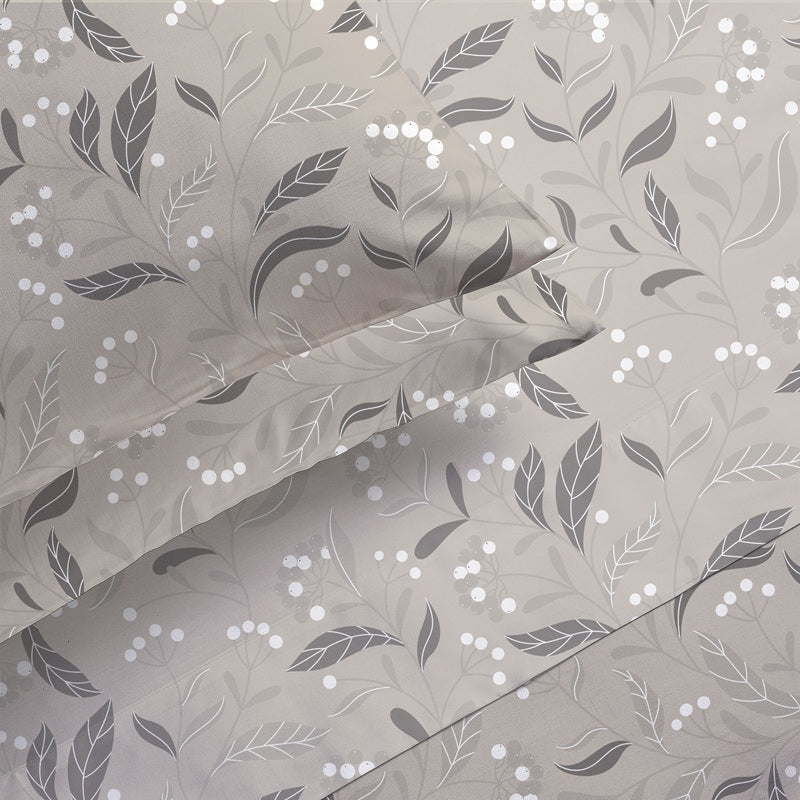 Ensemble de draps en flanelle baies et feuilles grises
