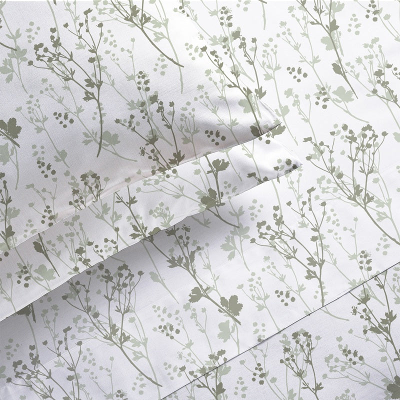 Ensemble de draps en flanelle botanique vert