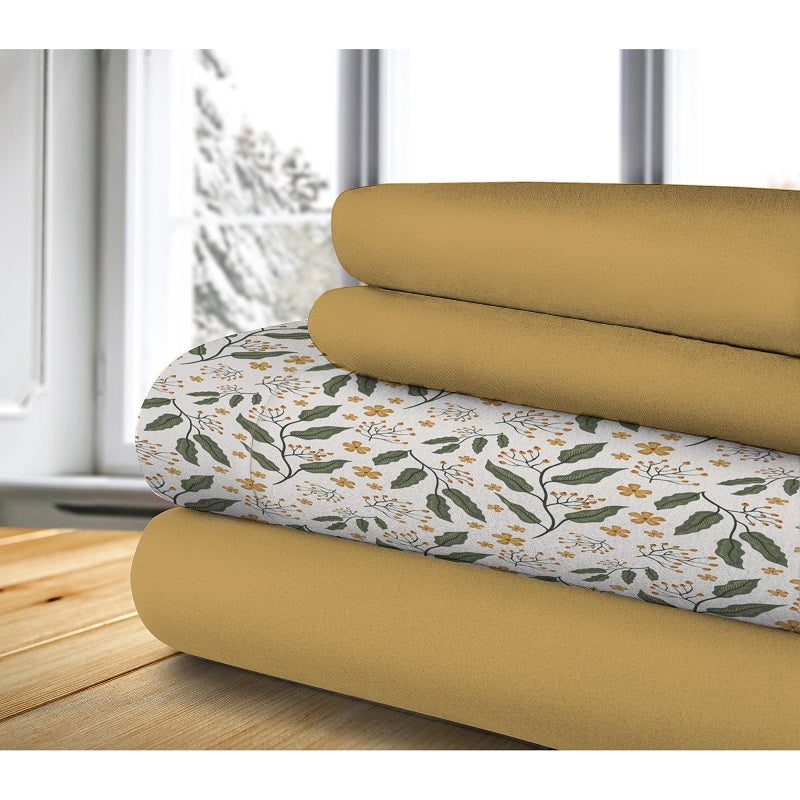 Ensemble de draps santé miel doré et motif fleuri