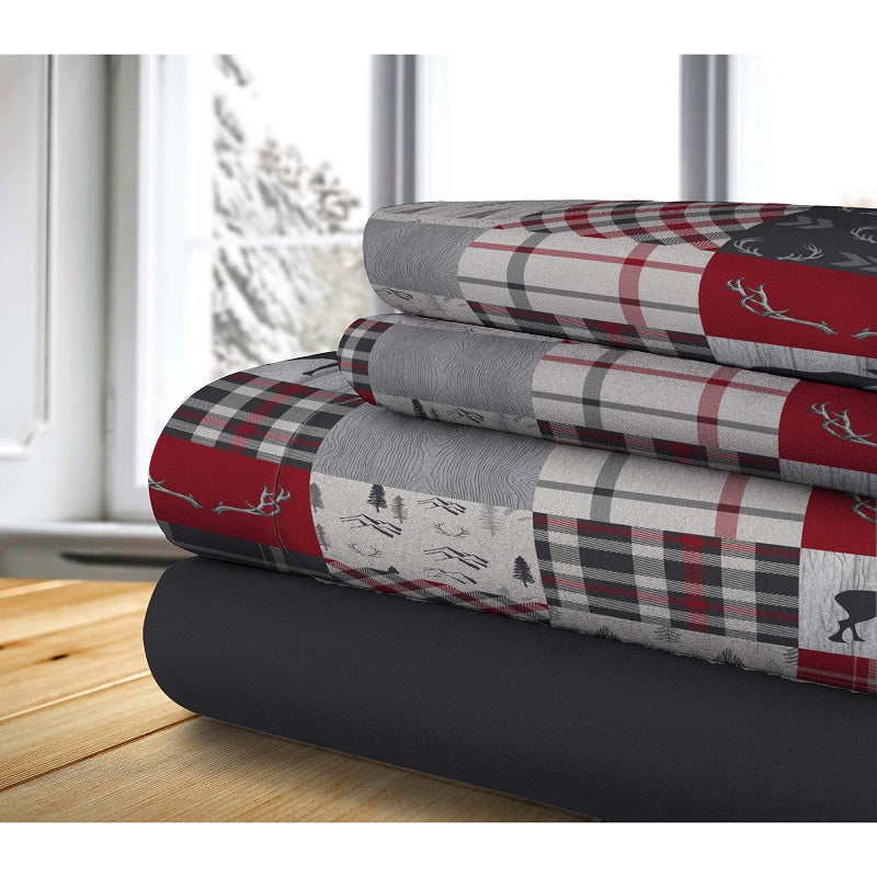 Ensemble de draps santé patchwork king rouge et noir