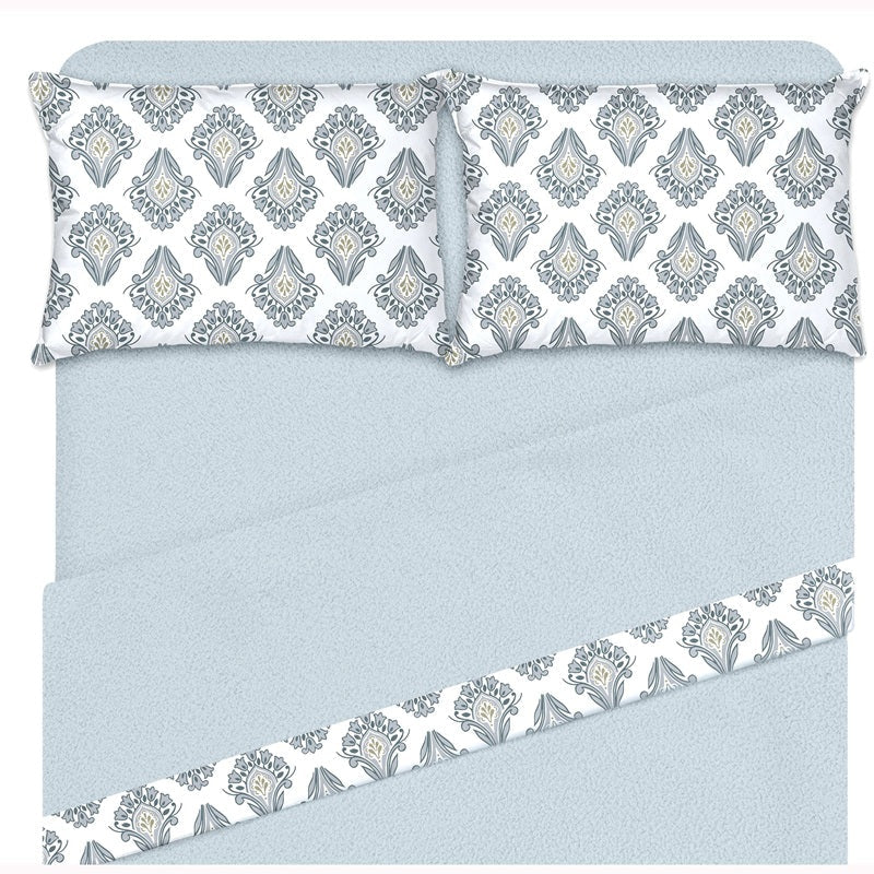 Ensemble de draps en molleton thérapeutique damassé bleu