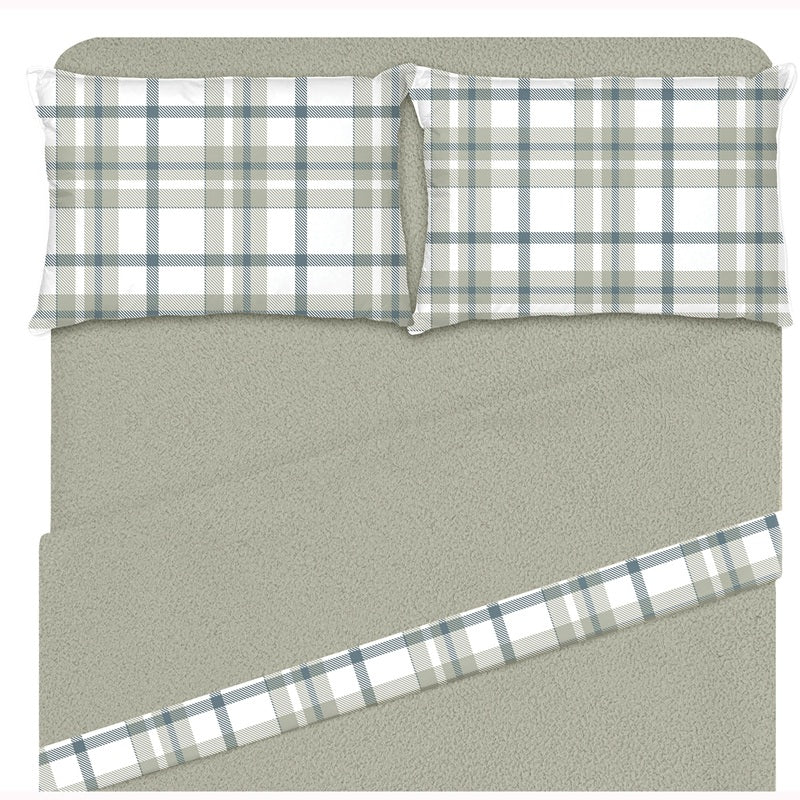Ensemble de draps en molleton thérapeutique carreaux sauge