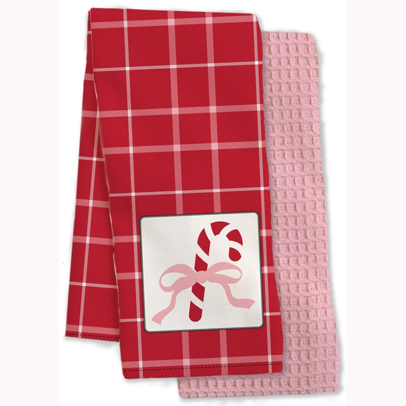 Serviette de cuisine 15 po x 25 po cannes de Noël (paquet de 2)
