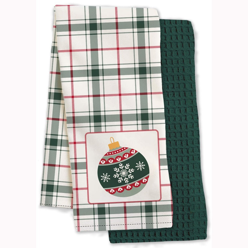 Serviette de cuisine 15 po x 25 po boules de Noël (paquet de 2)