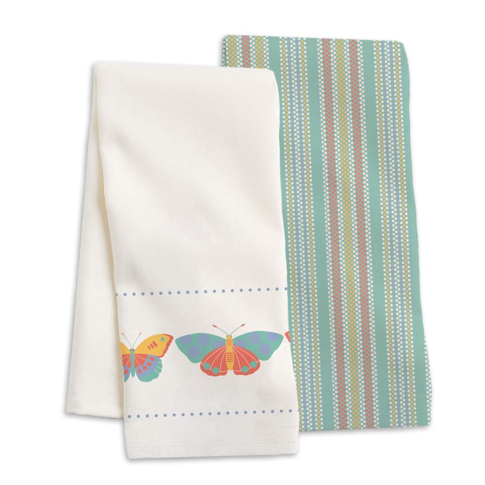 Serviette de cuisine en coton 16 po x 27 po papillons (paquet de 2)