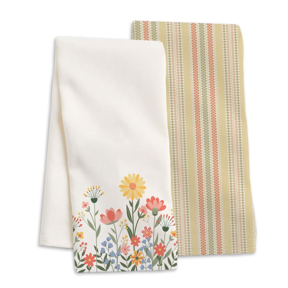 Serviette de cuisine en coton 16 po x 27 po fleurs (paquet de 2)