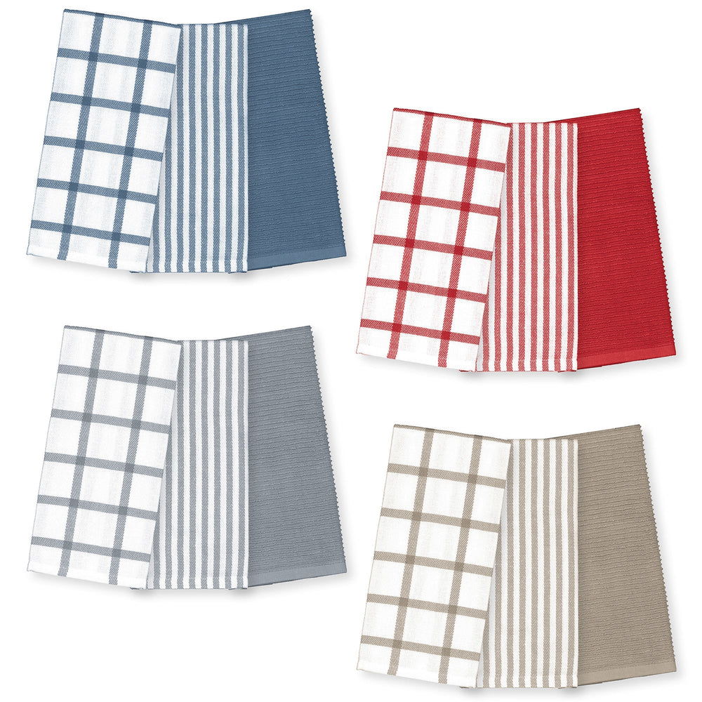 Serviette de cuisine 17 po x 27 po bleu, rouge, gris ou beige (paquet de 3)