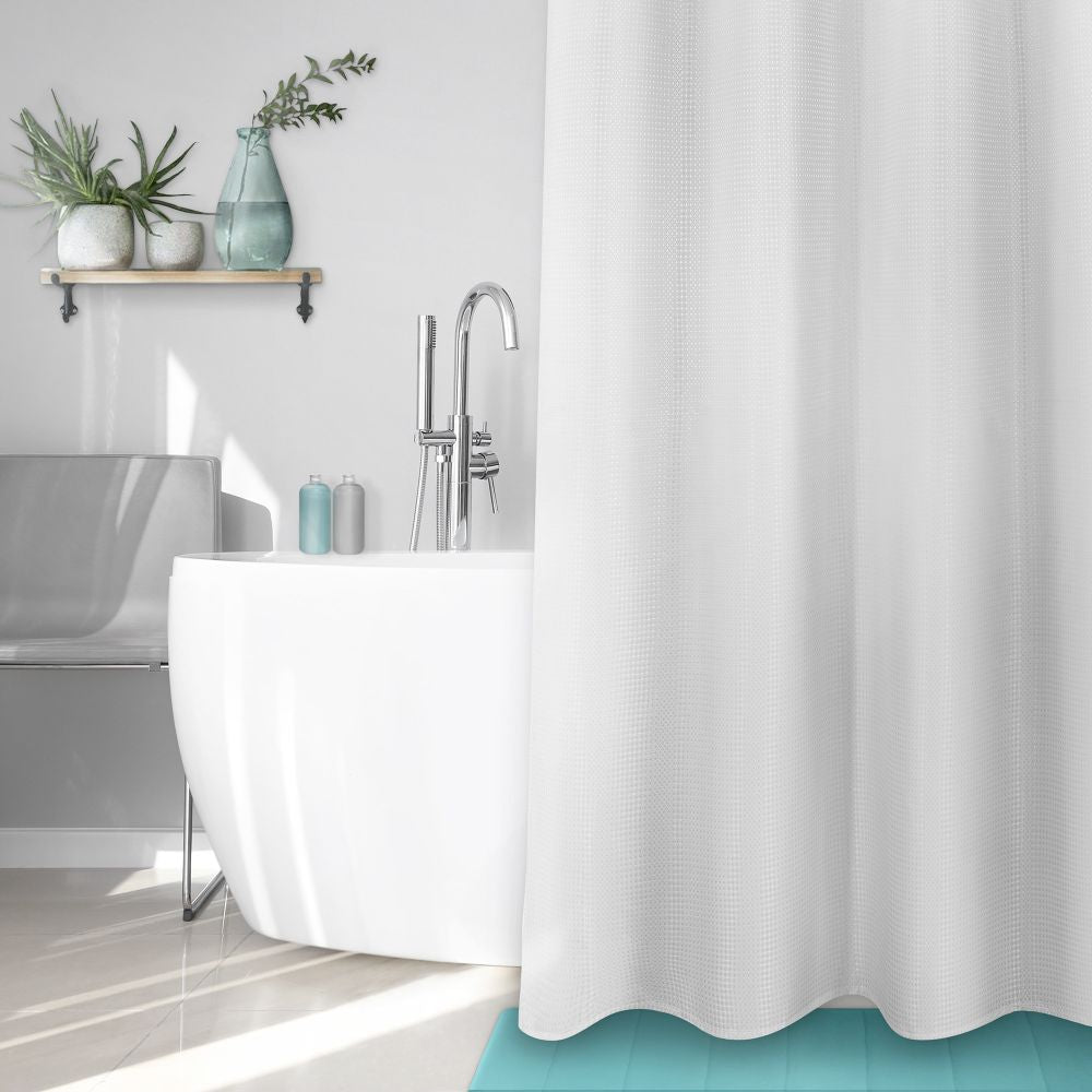Rideau de douche en tissu texturé 70 pouces x 72 pouces blanc