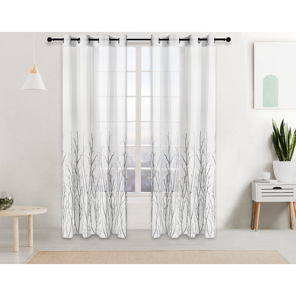 Rideau 52 po x 84 po en voilage branches brodées
