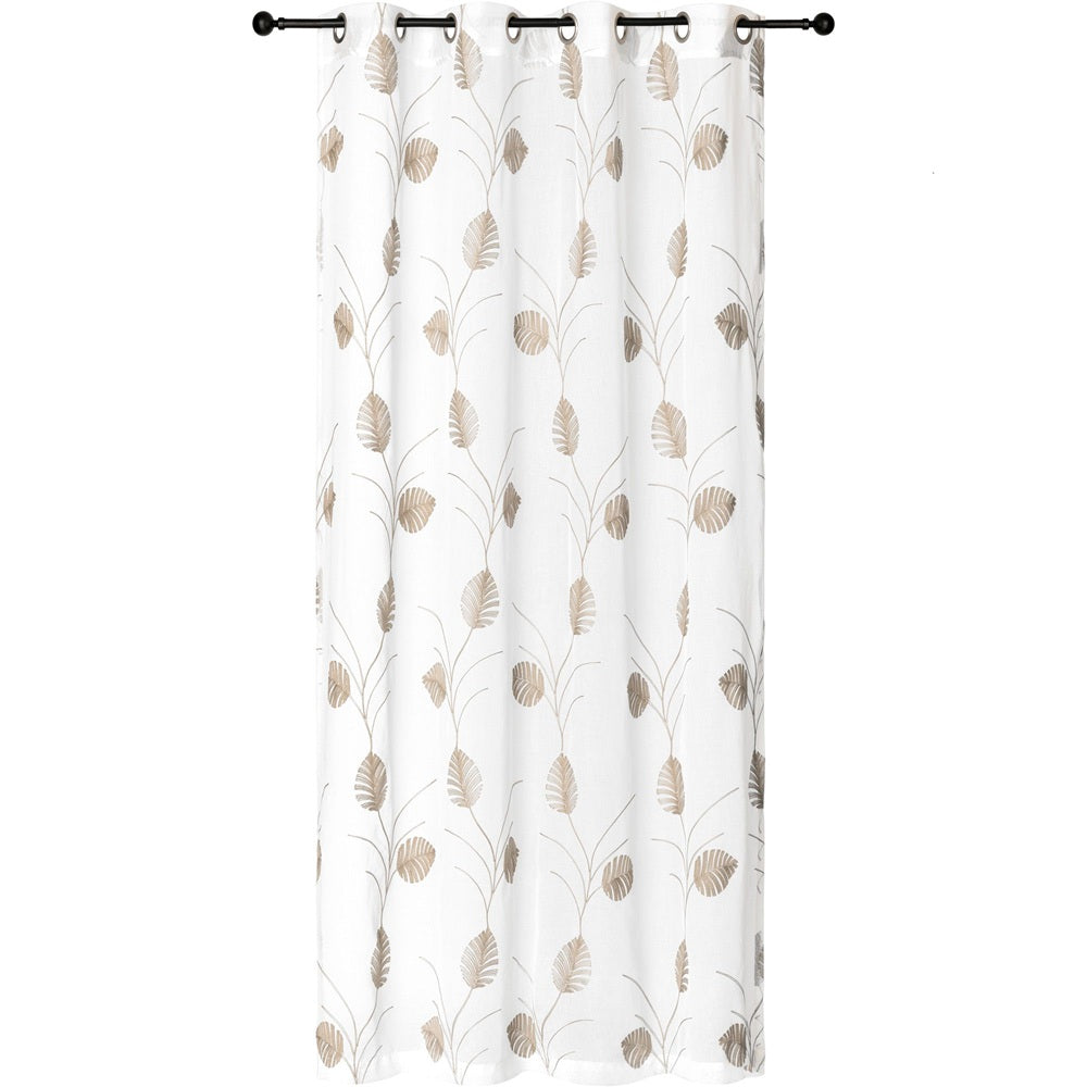 Rideau 54 po x 84 po en voilage avec motifs de feuilles de palmier taupe