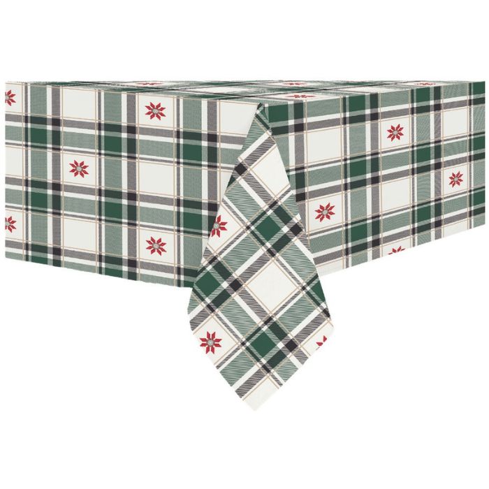 Nappe en tissu texturé flocons rouges avec carrelé vert