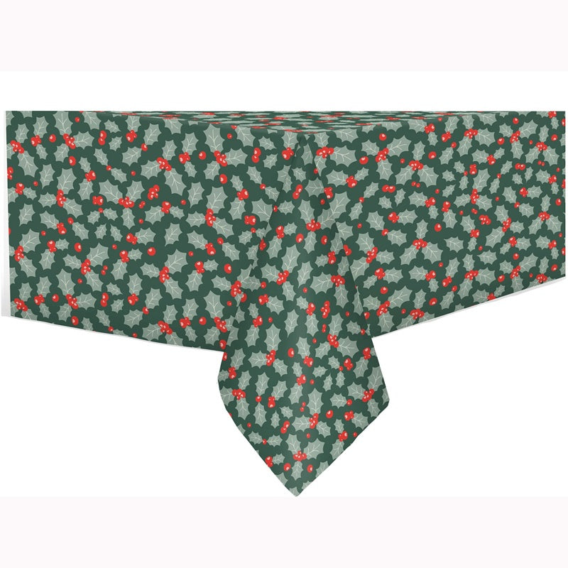 Nappe en PEVA motif houx sur fond vert