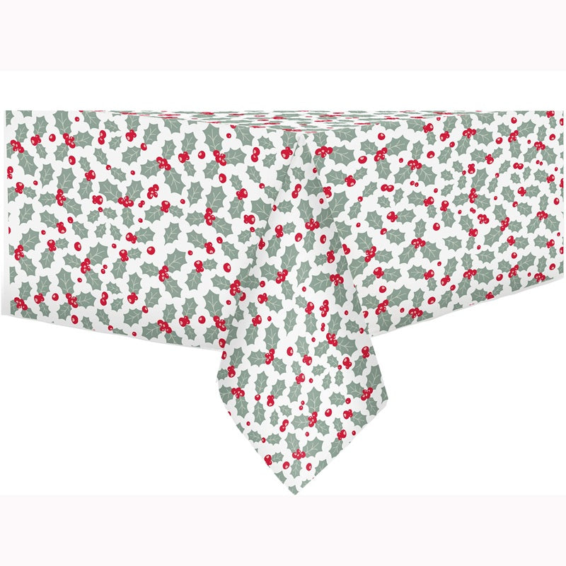 Nappe en PEVA motif houx sur fond blanc