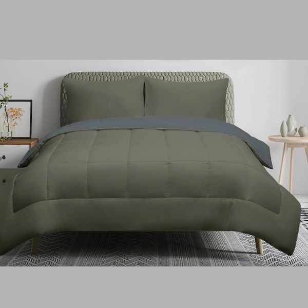 Ensemble de douillette réversible 2 morceaux Camden vert thym - bleu épicéa