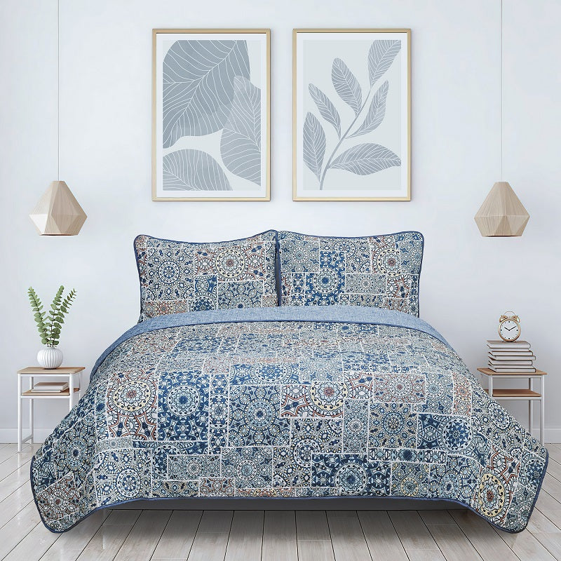 Ensemble de courtepointe réversible Heather bleu et orange