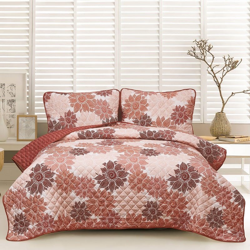 Ensemble de courtepointe réversible Paloma fleurs rose, rouge et orange