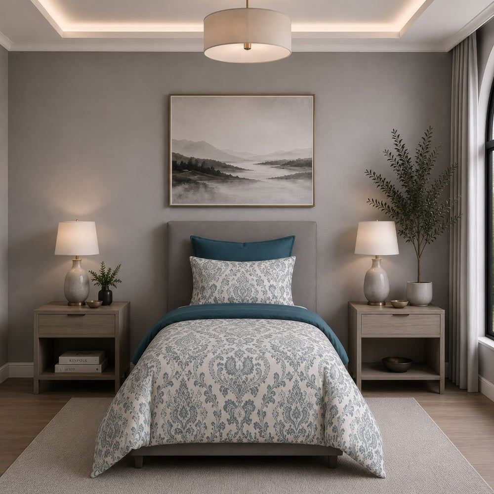 Ensemble de douillette damassé bleu