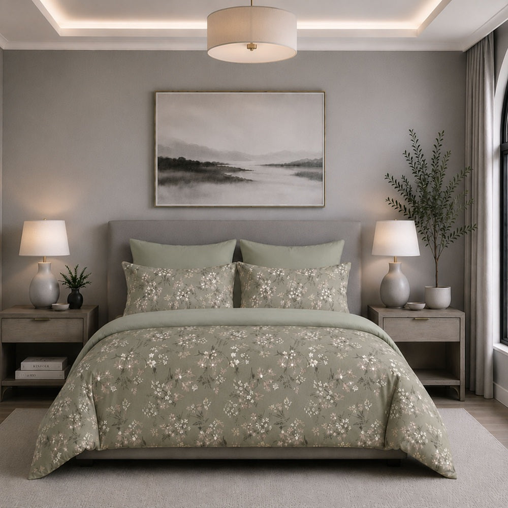 Ensemble de douillette floral vert