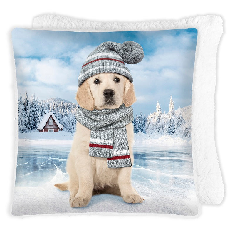 Coussin 17 po x 17 po endos sherpa chiot avec tuque et foulard