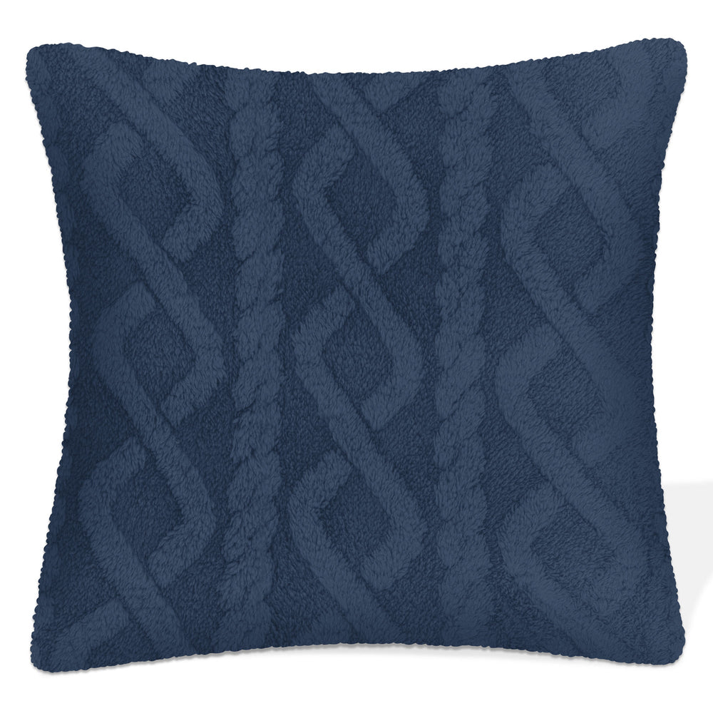 Coussin en sherpa 17 po x 17 po effet de câbles denim foncé