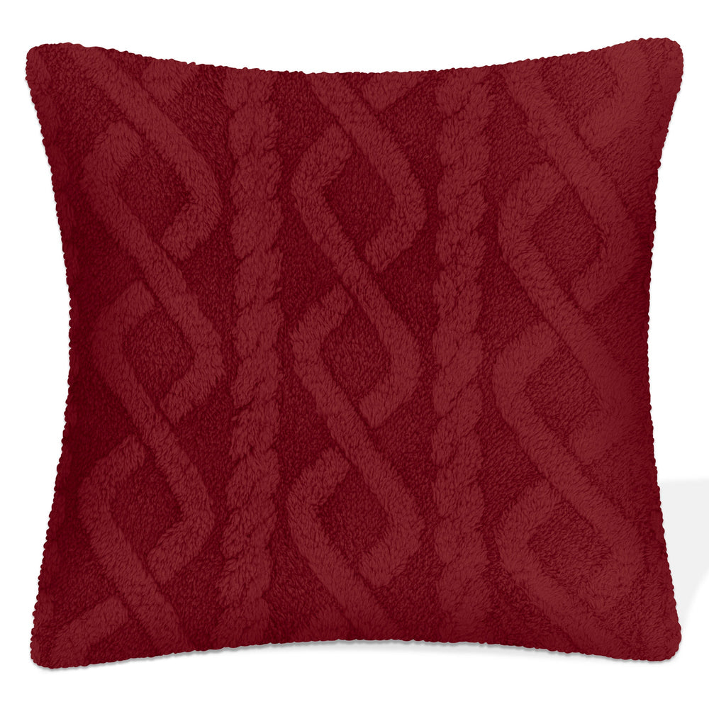 Coussin en sherpa 17 po x 17 po effet de câbles merlot rouge