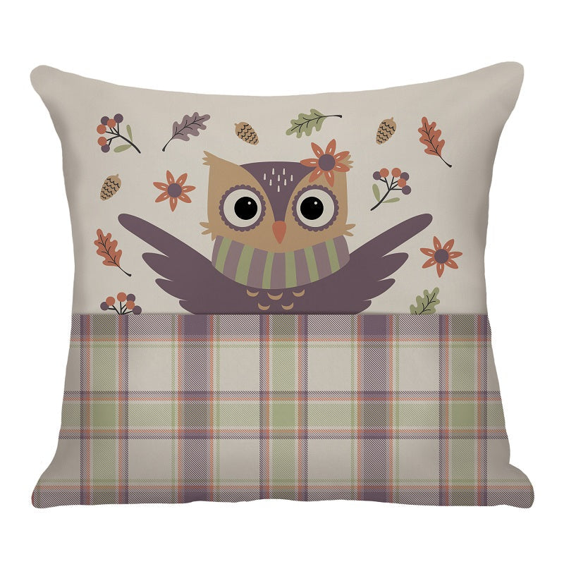 Coussin 17 po x 17 po imprimé hibou avec pochette en avant