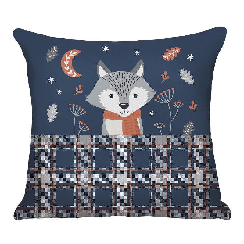 Coussin 17 po x 17 po imprimé loup avec pochette en avant
