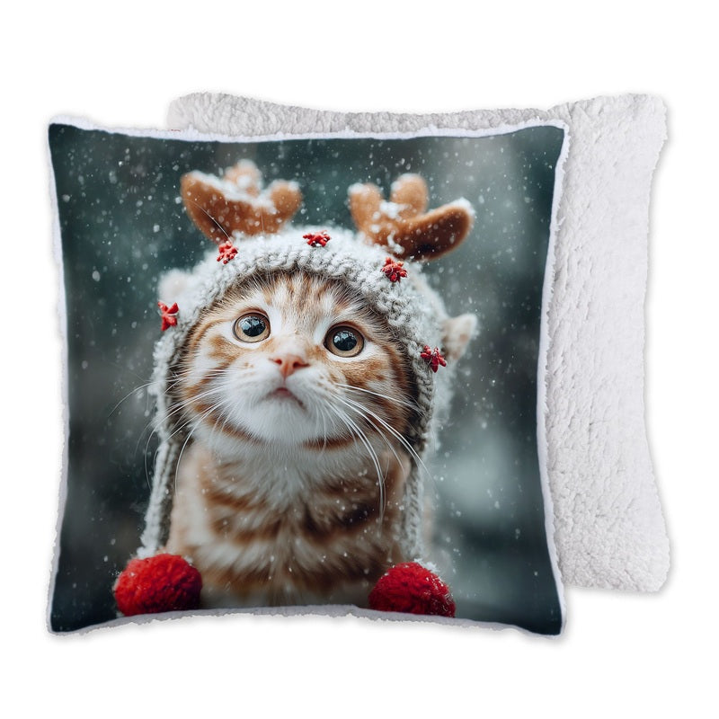 Coussin avec endos en sherpa 17 po x 17 po impression chat de Noël