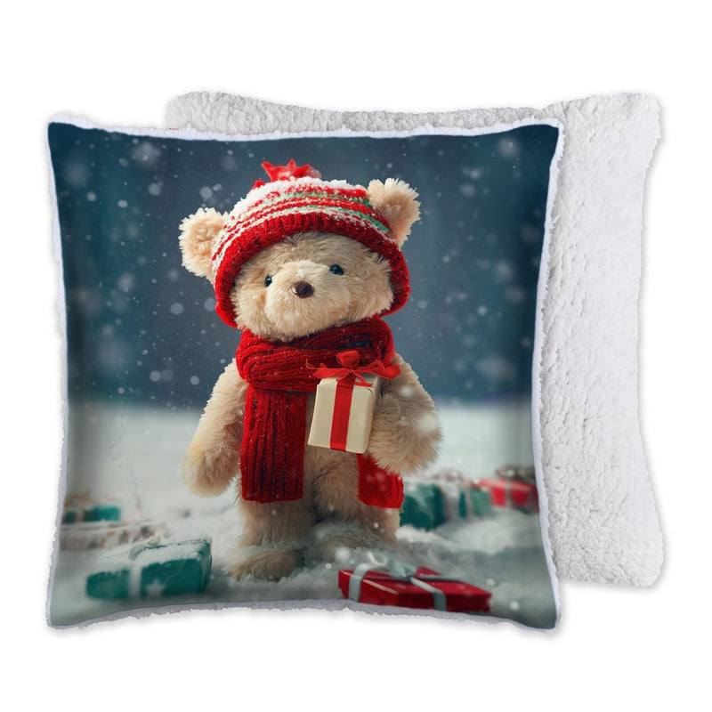 Coussin avec endos en sherpa 17 po x 17 po impression ours en peluche