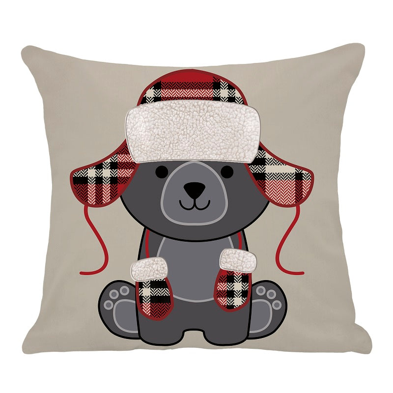 Coussin 17 po x 17 po taupe avec ourson
