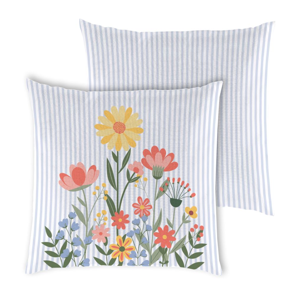 Coussin extérieur réversible 18 po x 18 po fleurs sur rayures