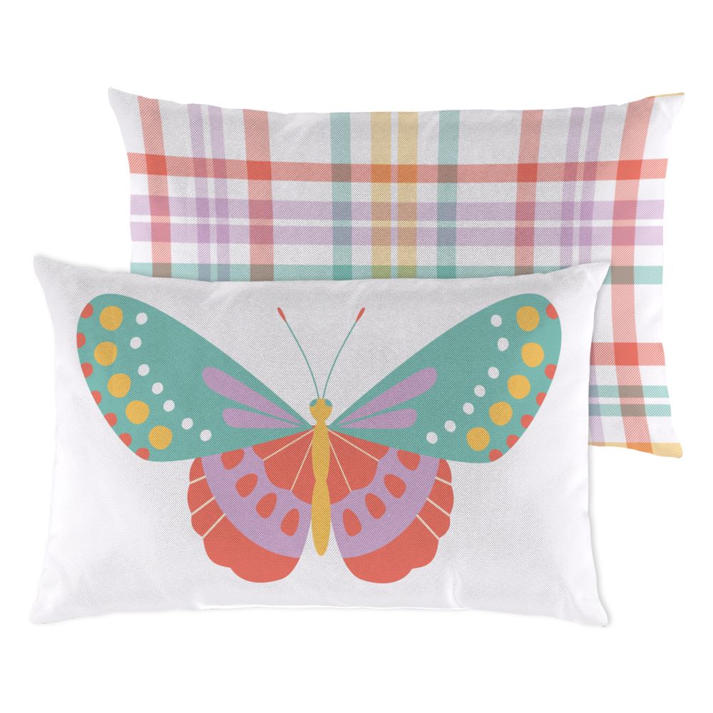 Coussin extérieur réversible 12 po x 18 po papillon et carreaux