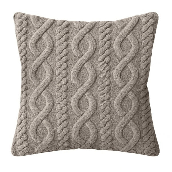 Coussin 17 po x 17 po en sherpa effet câble taupe