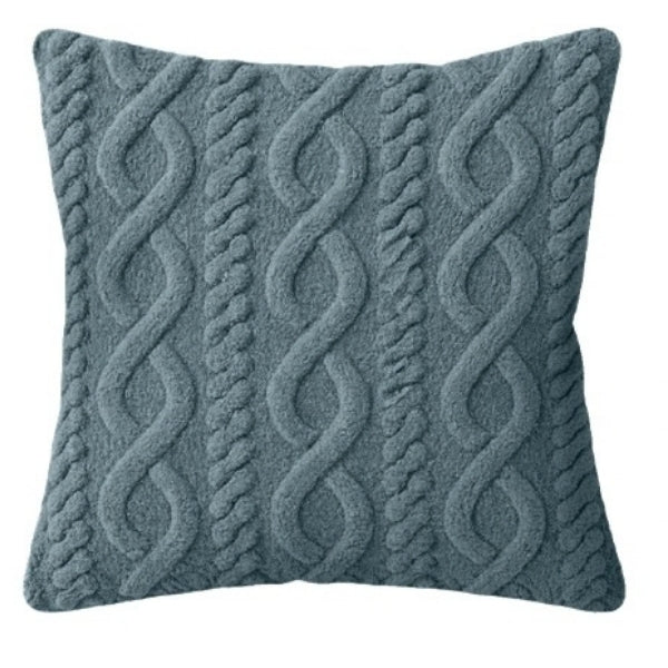 Coussin 17 po x 17 po en sherpa effet câble bleu épicéa