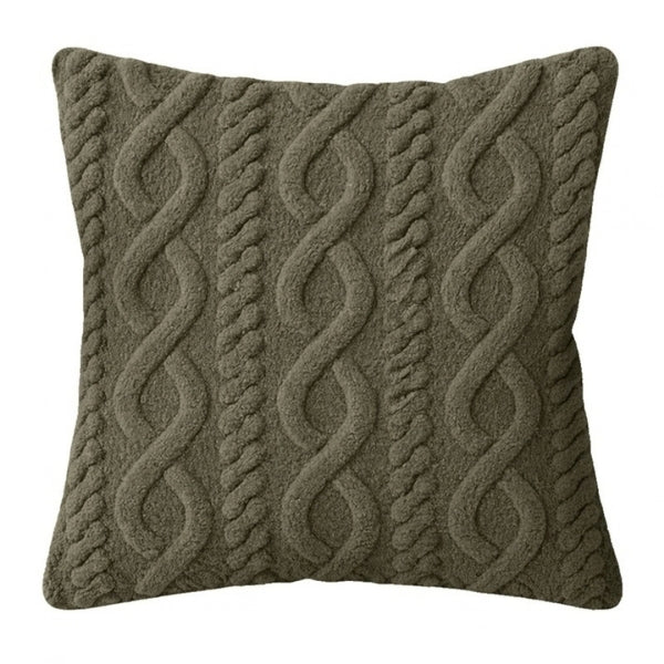 Coussin 17 po x 17 po en sherpa effet câble vert chêne
