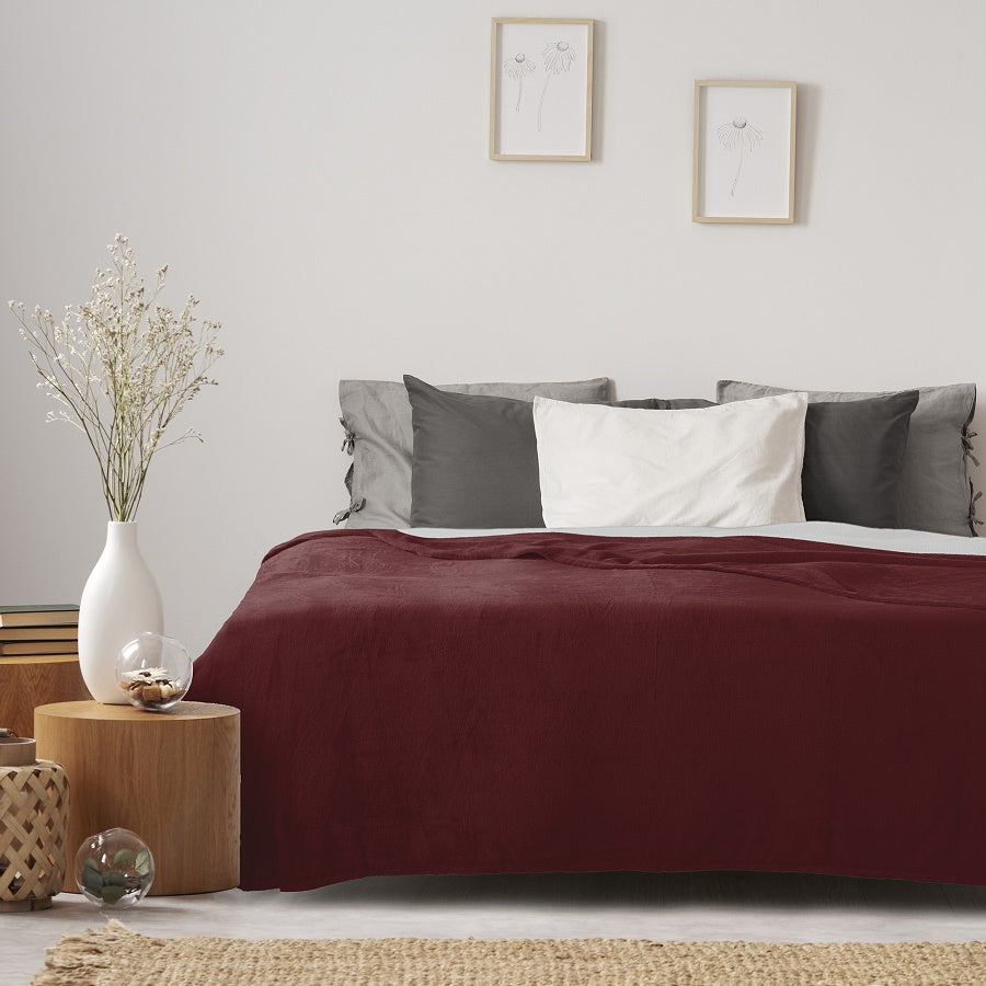 Couverture de lit grand 80 po x 88 po jeté bourgogne