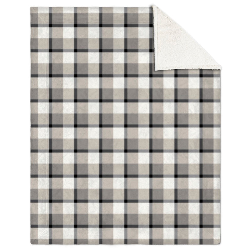 Jeté en fausse fourrure et endos en sherpa 48 po x 60 carreaux beige et brun