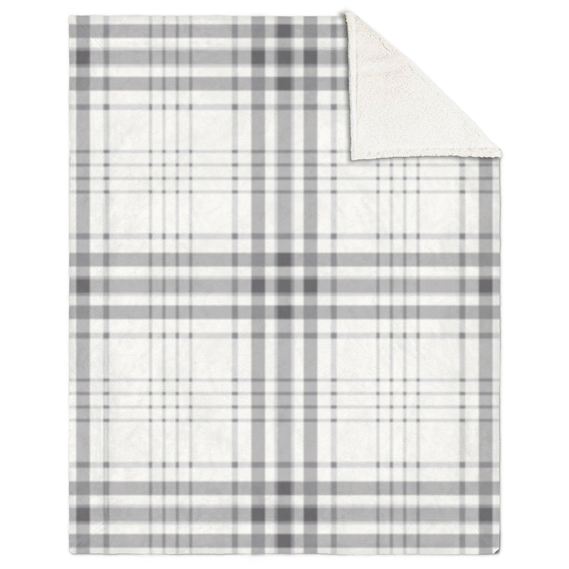 Jeté en fausse fourrure et endos en sherpa 48 po x 60 carreaux beige et gris