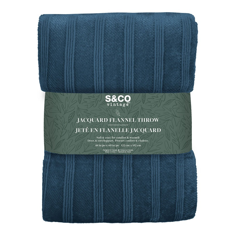 Jeté en flanelle jacquard 48 po x 60 po rayures fines marine