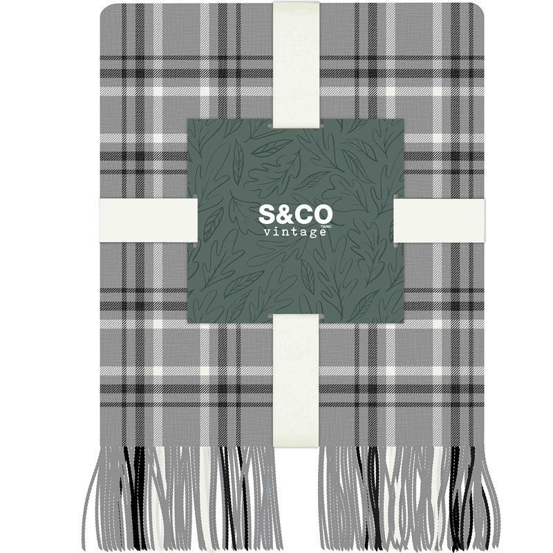 Jeté en faux cachemire avec franges 50 po x 60 po carreaux gris